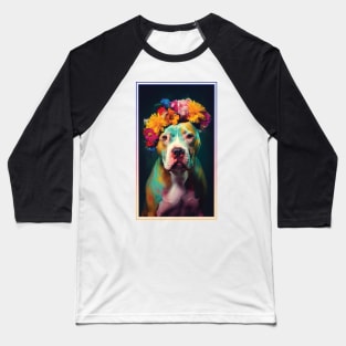 American Staffordshire Terrier Pitbull Vibrant Tropical Flower Tall Digital Oil Painting Portrait  10 Baseball T-Shirt